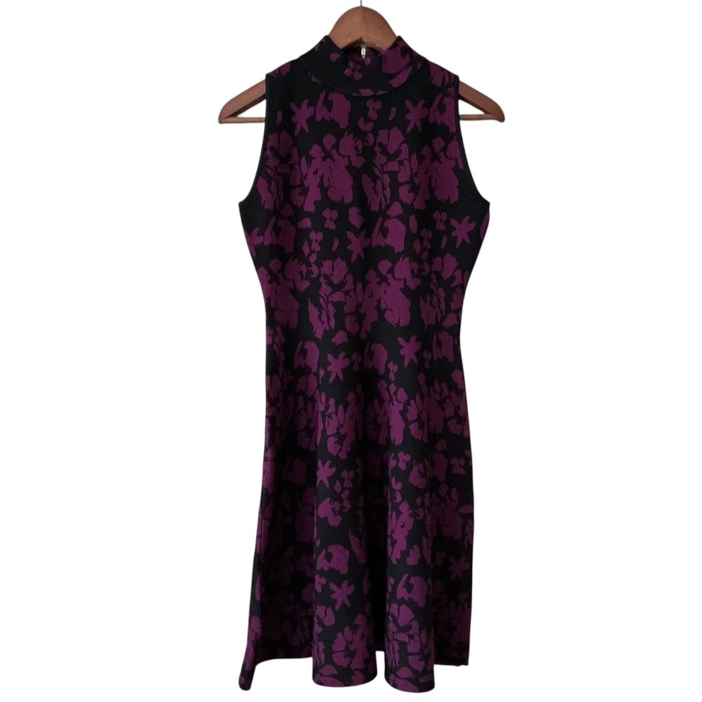 Milly Floral Jacquard Knit Fit-and-Flare Dress Purple and Black Size Small